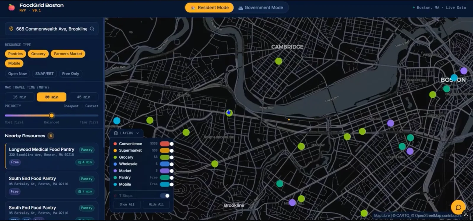 The FoodGrid app mapping food access inequality across Boston census tracts.